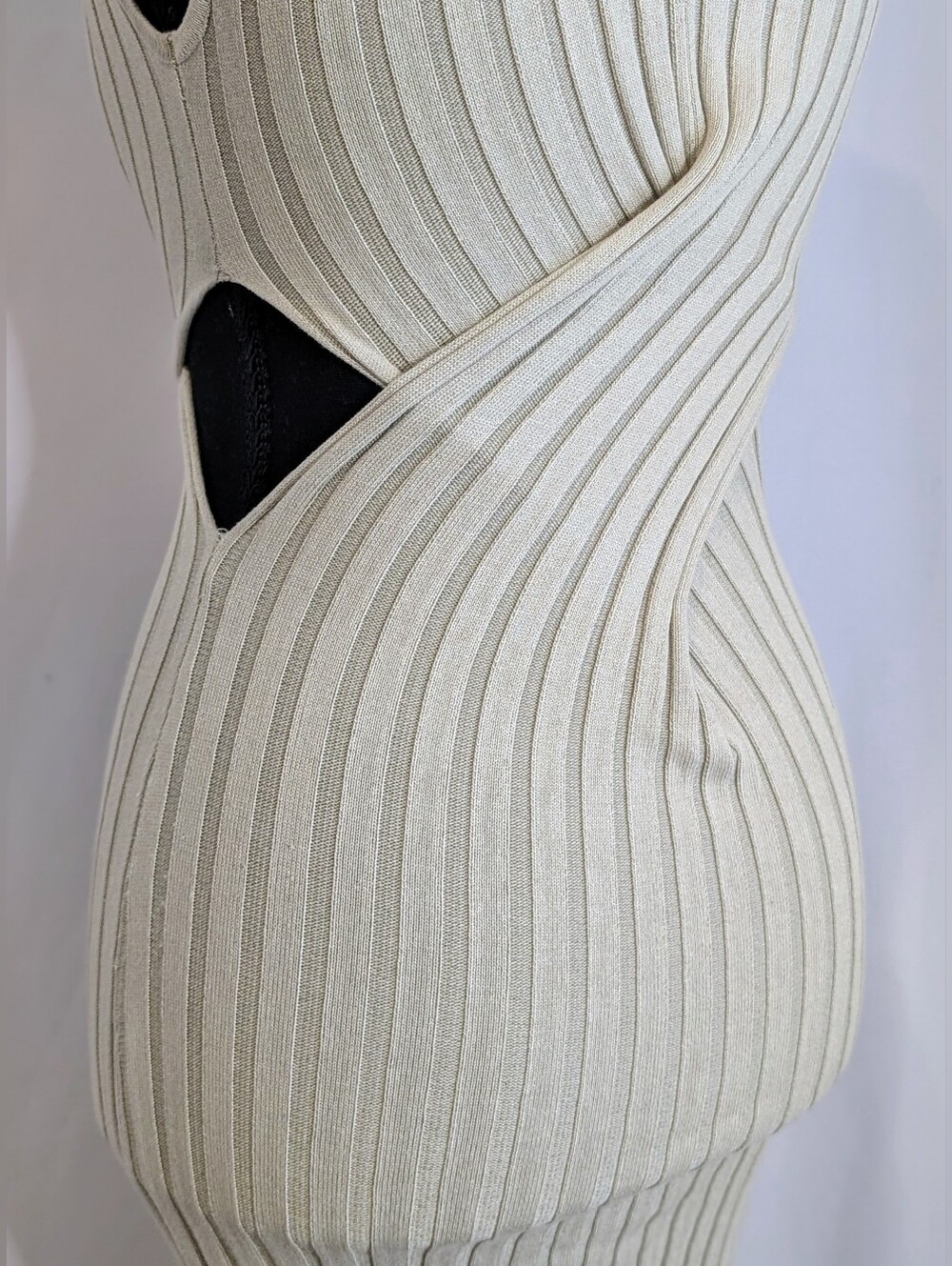 Miss Lola Cream Ribbed Twist Pencil Skirt - Picture 3 of 10